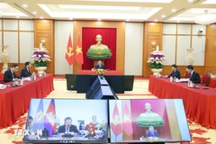 Tổng Bí thư Tô Lâm điện đàm với Chủ tịch Đảng Nhân dân Campuchia Hun Sen. (Ảnh: TTXVN)