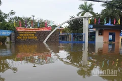 Nước lũ tiếp tục dâng cao khiến toàn bộ khu vực thôn Cẩm Toại Trung, xã Hòa Vang ngập sâu trở lại từ tối 2/11. (Ảnh: ANH ĐÀO)