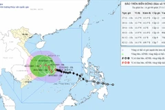 Bản đồ dự báo quỹ đạo và cường độ bão số 15 phát lúc 14 giờ ngày 27/11.