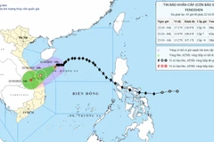 Bản đồ dự báo quỹ đạo và cường độ bão phát lúc 5 giờ ngày 22/10. (Ảnh: Trung tâm Dự báo khí tượng thủy văn quốc gia)