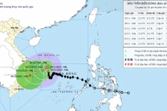 Bản đồ dự báo quỹ đạo và cường độ bão số 15 phát lúc 5 giờ ngày 29/11.