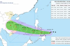 Bản đồ dự báo quỹ đạo và cường độ bão Kalmaegi phát lúc 8 giờ ngày 3/11. 