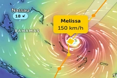 Vị trí bão Melissa lúc 7 giờ 40 phút sáng 30/10. (Ảnh Zoom Earth)