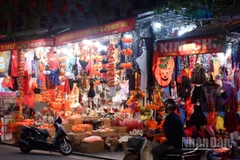 Các cửa hàng dọc phố Hàng Mã trang hoàng lung linh. 