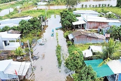 Một góc khu tái định cư Kênh Tư (ấp Lung Tràm, xã Khánh Hưng) bị ngập úng.