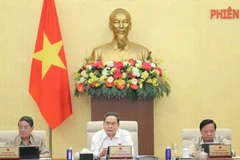 Chủ tịch Quốc hội Trần Thanh Mẫn và các Phó Chủ tịch Quốc hội tại phiên họp của Ủy ban Thường vụ Quốc hội chiều 16/10. (Ảnh: DUY LINH)