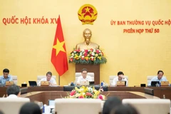 Chủ tịch Quốc hội Trần Thanh Mẫn và các Phó Chủ tịch Quốc hội tại Phiên họp. (Ảnh: DUY LINH)