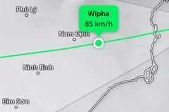 Bão số 3 đang ở khu vực tỉnh Hưng Yên, Ninh Bình. (Ảnh: Zoom Earth).