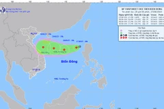 Bản đồ dự báo quỹ đạo và cường độ áp thấp nhiệt đới lúc 20 giờ ngày 27/8.