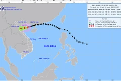 Bản đồ dự báo quỹ đạo và cường độ bão số 3 do Trung tâm Dự báo khí tượng thủy văn quốc gia phát lúc giờ ngày 22/7.