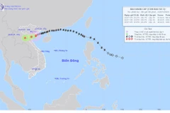 Bản đồ do Trung tâm Dự báo khí tượng thủy văn quốc gia dự báo quỹ đạo và cường độ bão số 3 phát lúc 8 giờ ngày 22/7.