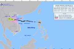 Bản đồ dự báo quỹ đạo và cường độ bão số 5 phát lúc 20 giờ ngày 25/8.