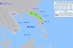 Bản đồ dự báo quỹ đạo và cường độ áp thấp nhiệt đới gần Biển Đông phát lúc 20 giờ ngày 16/9.