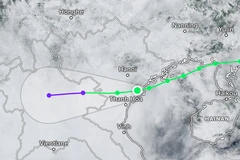 Vị trí của bão số 3 (Wipha) lúc 11 giờ 20 ngày 22/7 khi đi vào đất liền. (Nguồn: Zoom Earth)
