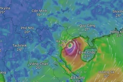 Vị trí của bão số 3 (Wipha) lúc 6 giờ sáng ngày 22/7 (Nguồn: Windy)