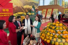 Các đại biểu tham quan gian hàng của nông dân tại Đại hội. (Ảnh: THANH SƠN)