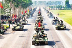 Khối xe pháo quân sự của lực lượng Quân đội nhân dân Việt Nam tại buổi tổng hợp luyện cho diễu binh, diễu hành Kỷ niệm 80 năm Cách mạng Tháng Tám thành công và Quốc khánh 2/9. (Ảnh: THẾ ĐẠI)