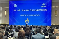 Bộ trưởng Ngoại giao Thái Lan Sihasak Phuangketkeow phát biểu khai mạc Hội nghị quốc tế Đối tác toàn cầu chống lừa đảo trực tuyến.