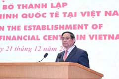 Thủ tướng Chính phủ Phạm Minh Chính phát biểu tại Hội nghị công bố thành lập Trung tâm Tài chính quốc tế tại Việt Nam. (Ảnh: Trần Hải)