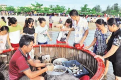Thuyền vừa cập bến.