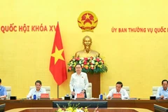 Chủ tịch Quốc hội Trần Thanh Mẫn và các Phó Chủ tịch Quốc hội chủ trì phiên họp. (Ảnh: DUY LINH)