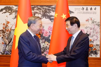 Tổng Bí thư, Chủ tịch nước Tô Lâm hội kiến Chủ tịch Chính hiệp toàn quốc Trung Quốc Vương Hộ Ninh. (Ảnh: Thống Nhất/TTXVN)