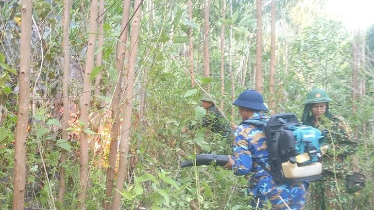 Bộ đội Hải quân đóng quân trên đèo Ngang tham gia dập lửa