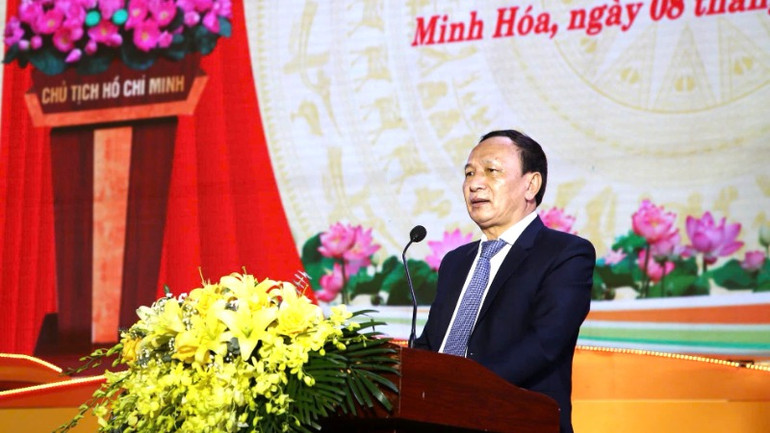 Phó Bí thư Thường trực Tỉnh ủy, Chủ tịch Hội đồng nhân dân tỉnh Quảng Bình Trần Hải Châu phát biểu tại lễ kỷ niệm.