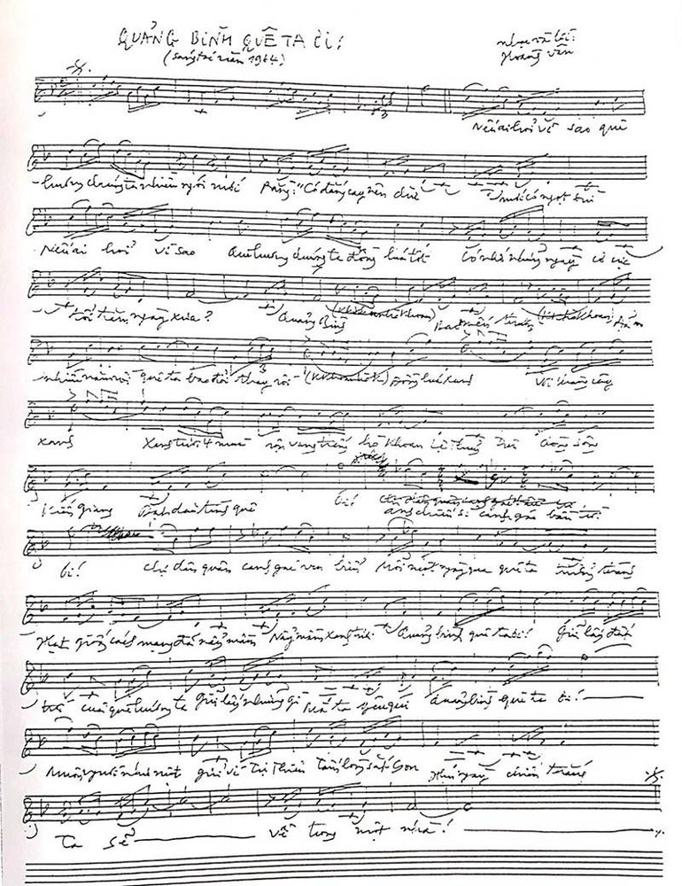 Bài hát "Quảng Bình quê ta ơi" bản gốc có bút tích của nhạc sĩ Hoàng Vân