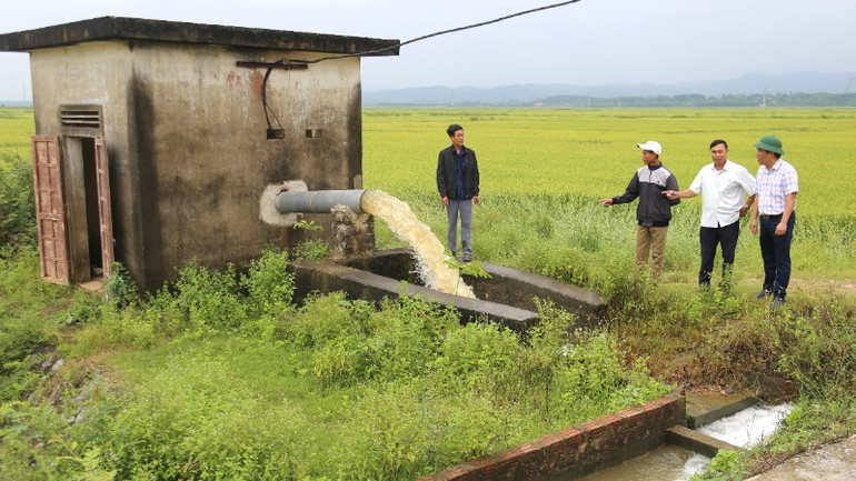 Huyện Lệ Thủy huy động nhiều máy bơm để tiêu úng cứu lúa.