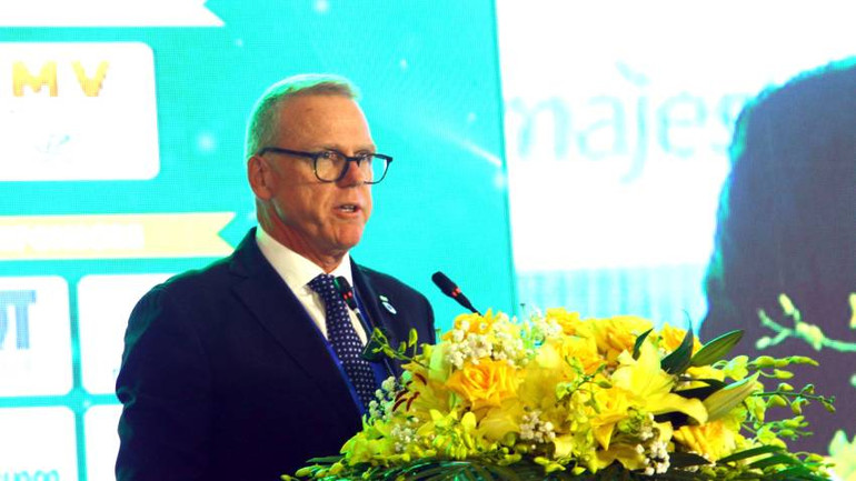 Ông Michael Waring, Chủ tịch Hội đồng hạt quả khô quốc tế đánh giá cao vai trò của ngành điều Việt Nam trong chuỗi cung ứng ngành điều toàn cầu.