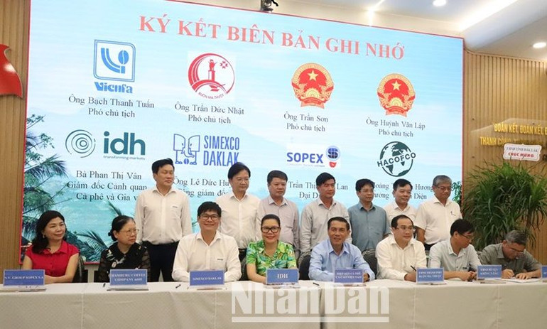 Lãnh đạo Simexco Đắk Lắk và 8 đơn vị là các hiệp hội, tổ chức phi Chính phủ và chính quyền địa phương ký kết thỏa thuận biên bản ghi nhớ về việc bảo đảm sản xuất cà-phê bền vững, tuân thủ theo Quy định về sản phẩm không gây mất rừng và suy thoái rừng của Liên minh châu Âu (EUDR).