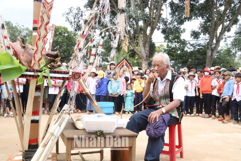 Sau lễ cúng, già làng là người đầu tiên được uống ché rượu cần là lễ vật dâng lên trời đất, thần linh, tổ tiên, thổ thần, ông bà.