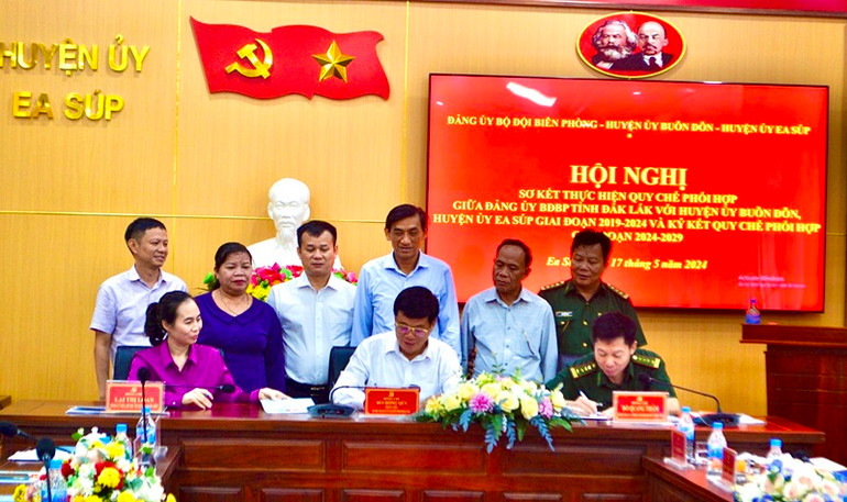 Lãnh đạo Đảng ủy Bộ đội Biên phòng tỉnh Đắk Lắk và Huyện ủy Buôn Đôn, Huyện ủy Ea Súp ký kết quy chế phối hợp giai đoạn 2024-2029.