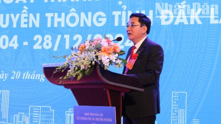 Giám đốc Sở Thông tin và Truyền thông tỉnh Đắk Lắk Trương Hoài Anh phát biểu tại lễ kỷ niệm.