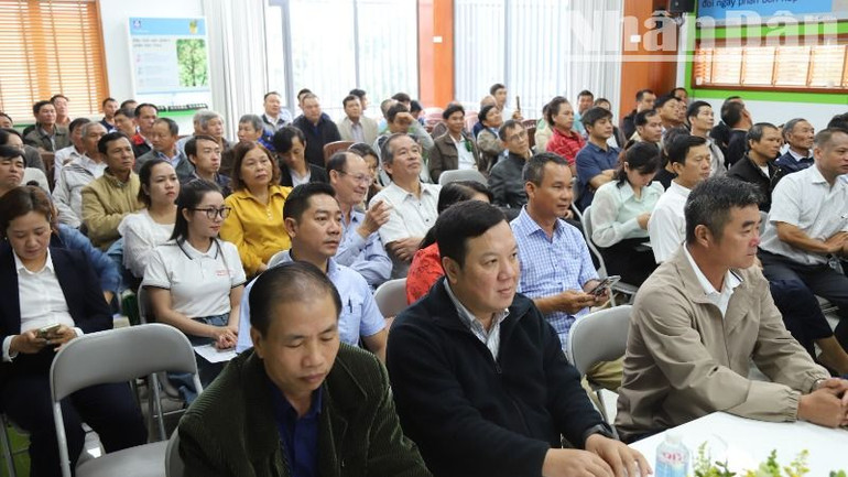 Đông đảo cán bộ khuyến nông và nông dân trồng sầu riêng ở Đắk Lắk tham dự Lễ khởi động Dự án xây dựng mô hình sử dụng phân bón hữu cơ trong sản xuất sầu riêng bền vững tại tỉnh Đắk Lắk.