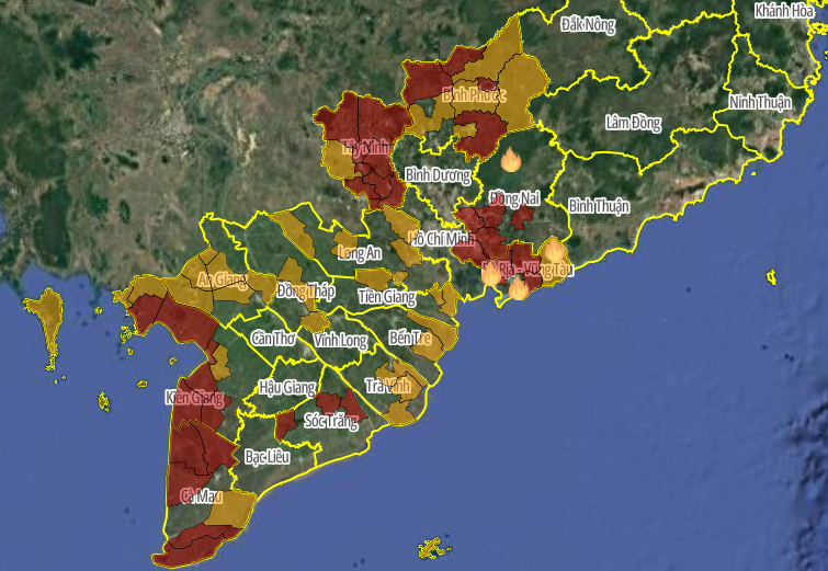 Một góc bản đồ cảnh báo cháy rừng và điểm cháy khu vực miền nam sáng 17/4/2025. (Nguồn: Cục Lâm nghiệp và Kiểm lâm)