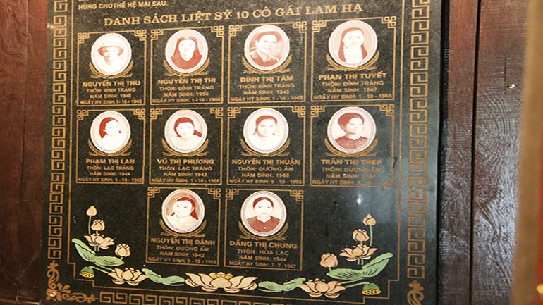 Danh sách liệt sĩ 10 cô gái Lam Hạ.