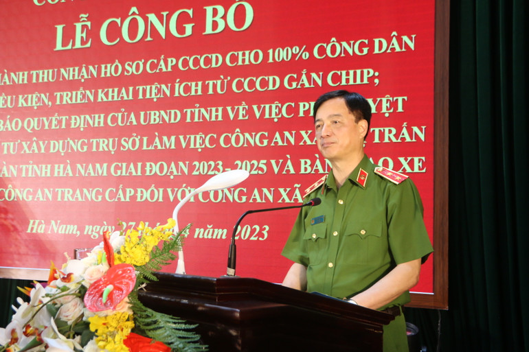 Trung tướng Nguyễn Duy Ngọc - Ủy viên Trung ương Đảng, Thứ trưởng Bộ Công an phát biểu tại hội nghị.