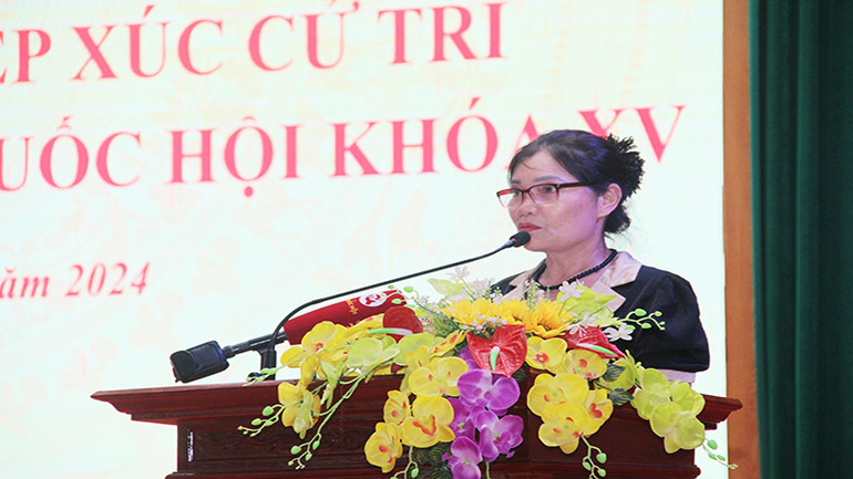 Cử tri tỉnh Hà Nam phát biểu ý kiến tại hội nghị tiếp xúc cử tri.