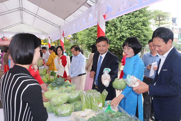 Các đại biểu tham quan gian trưng bày sản phẩm của các HTX.