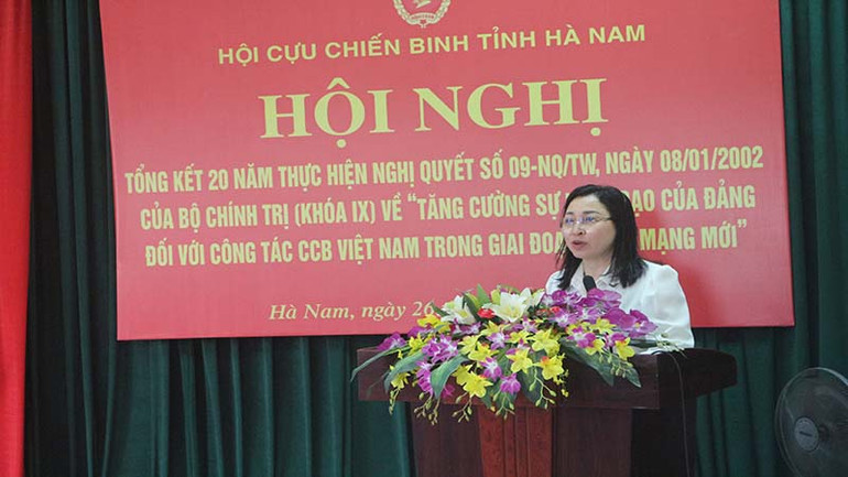 Đồng chí Đinh Thị Lụa, Phó Bí thư thường trực Tỉnh ủy Hà Nam phát biểu tại Hội nghị.