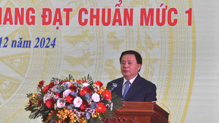 Đồng chí Nguyễn Xuân Thắng phát biểu tại buổi lễ.