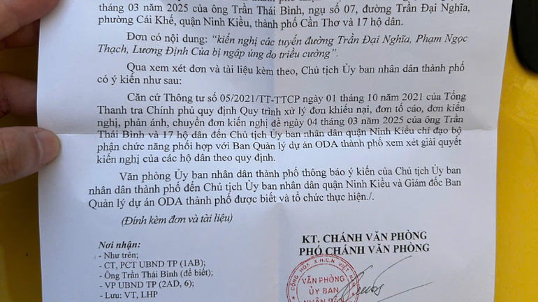 Công văn chỉ đạo của UBND thành phố Cần Thơ.