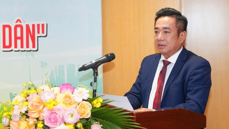 Ông Huỳnh Văn Thuận - Phó Tổng Giám đốc Ngân hàng Chính sách xã hội phát biểu.