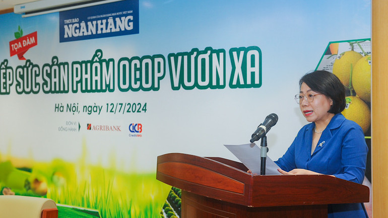 Tổng Biên tập Thời báo Ngân hàng Hoàng Thanh Nhàn phát biểu khai mạc tọa đàm.