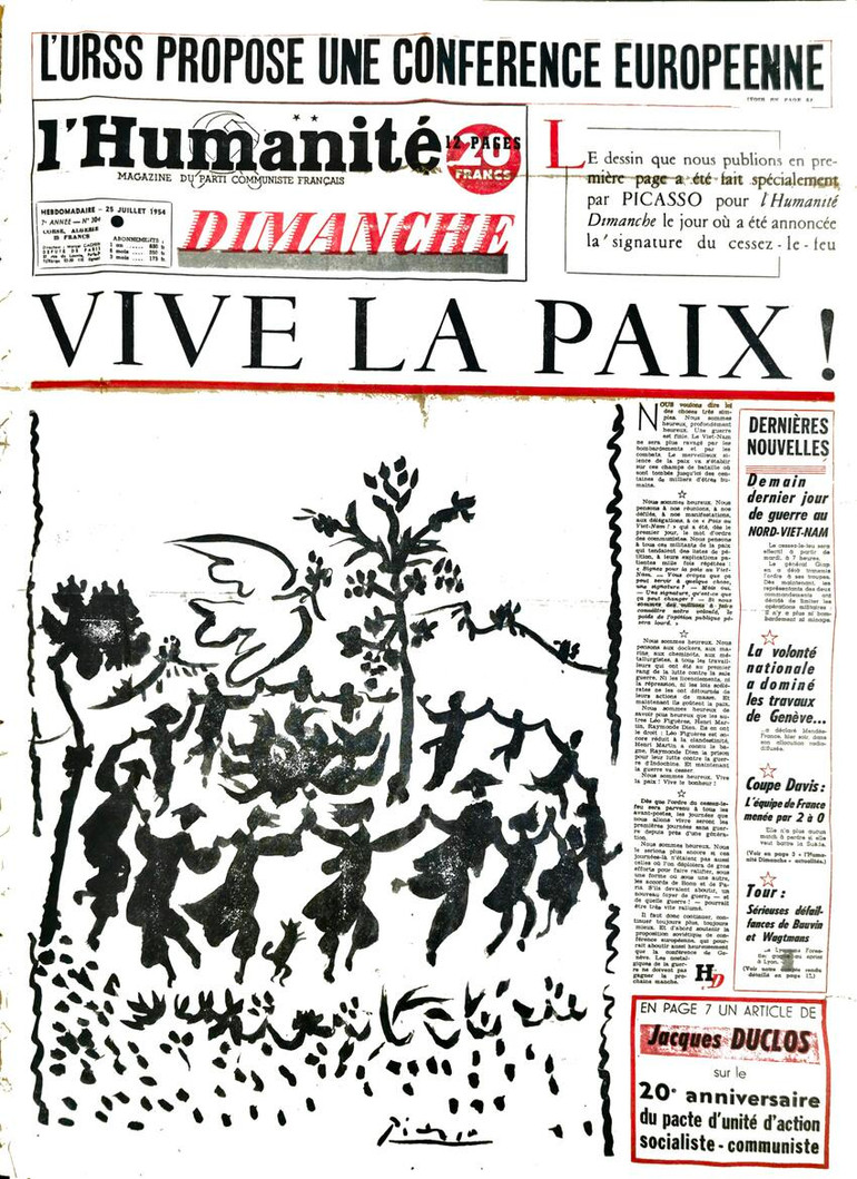 Bức họa "Hòa bình muôn năm" được đăng trên số đặc biệt ngày 25/7/1954 của báo Nhân đạo. Bản gốc (khổ: 65,5cm x 55,5cm) hiện được lưu giữ ở Bảo tàng Nghệ thuật và Lịch sử tại thành phố Saint Denis, ngoại ô phía bắc Paris. Bức họa "Hòa bình muôn năm" được đăng trên số đặc biệt ngày 25/7/1954 của báo Nhân đạo. Bản gốc (khổ: 65,5cm x 55,5cm) hiện được lưu giữ ở Bảo tàng Nghệ thuật và Lịch sử tại thành phố Saint Denis, ngoại ô phía bắc Paris.