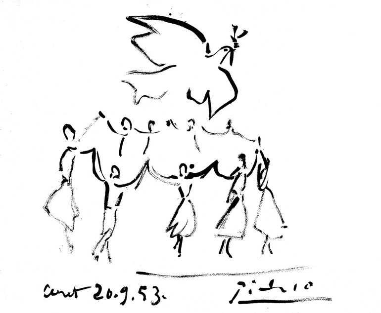 Trong bức họa "Điệu Sardane hòa bình," Sardane là điệu nhảy truyền thống của người dân ở xứ Catalan (Tây Ban Nha) khi mọi người nắm tay nhau thành vòng tròn trong điệu nhạc được phát ra từ tổng hợp nhiều loại nhạc cụ (cobla). Trong bức họa "Điệu Sardane hòa bình," Sardane là điệu nhảy truyền thống của người dân ở xứ Catalan (Tây Ban Nha) khi mọi người nắm tay nhau thành vòng tròn trong điệu nhạc được phát ra từ tổng hợp nhiều loại nhạc cụ (cobla).