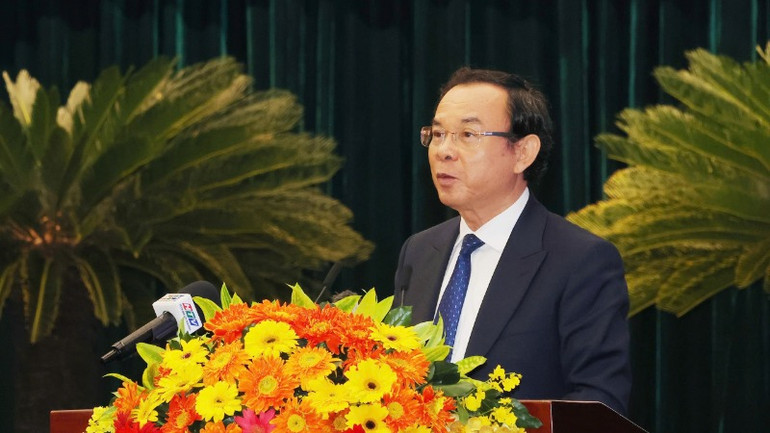 Bí thư Thành ủy Thành phố Hồ Chí Minh, Ủy viên Bộ Chính trị Nguyễn Văn Nên, phát biểu tại buổi lễ.