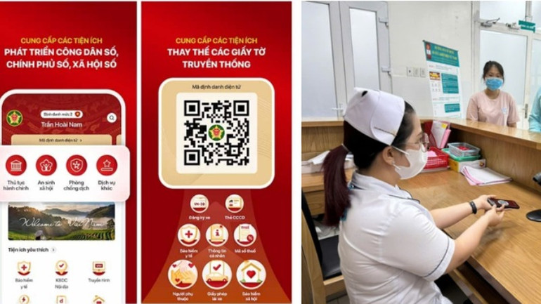 Người dân đến khám bệnh tại Bệnh viện Nhân dân 115 sử dụng ứng dụng VNeID để đăng ký khám mà không cần mua sổ khám bệnh